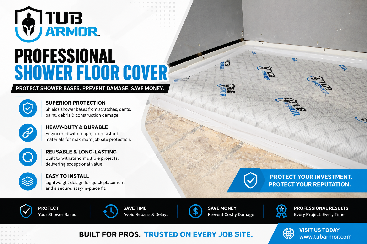 Professional Shower Floor Cover Protect Shower Bases During Construction and Remodeling